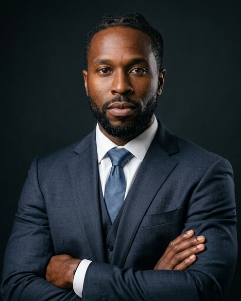 Charcoal Low-Key Studio · Dark Litigation Suit headshot example