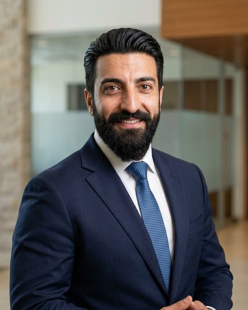 Law Firm Lobby · Soft Gray Suit headshot example