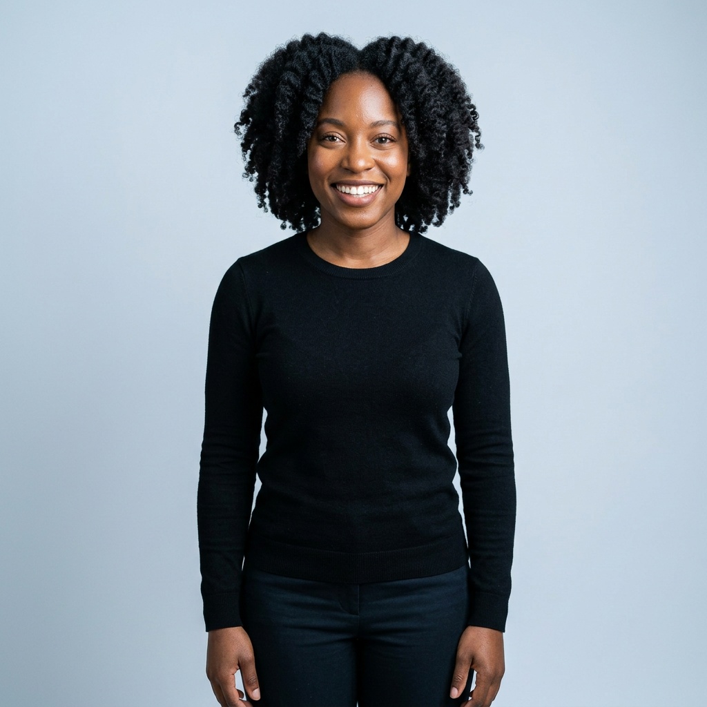 Cool-Grey Studio · Black Knit Top headshot example