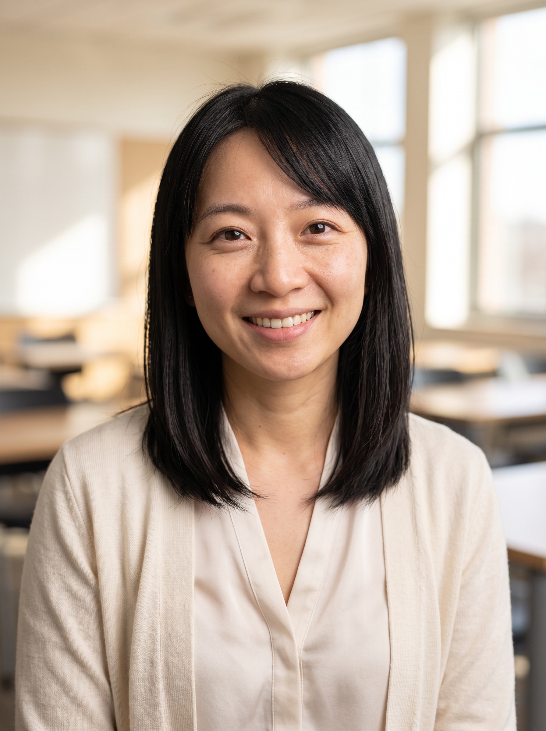 Classroom · Soft Blouse Cardigan headshot example