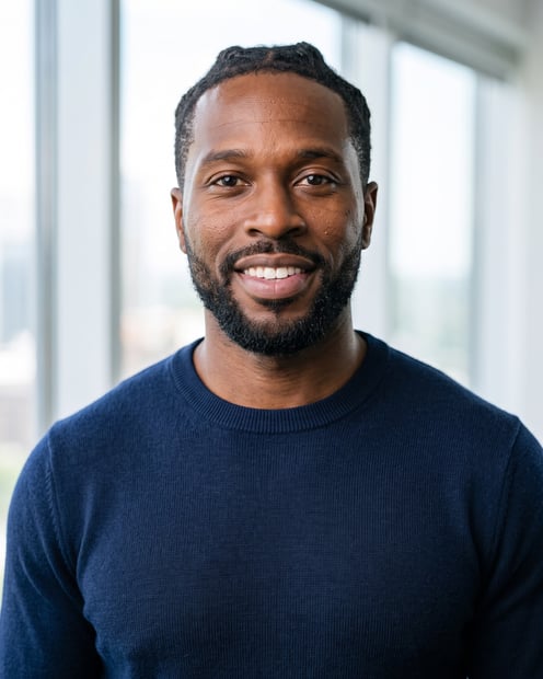 Window Light · Navy Knit headshot example