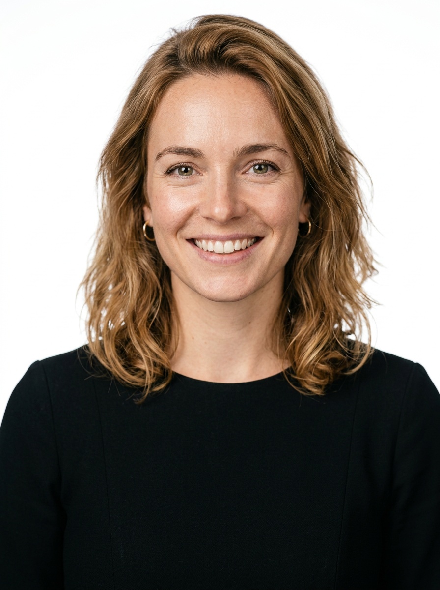 Professional AI LinkedIn headshot in Black midi fitted dress on White / Pure White Studio