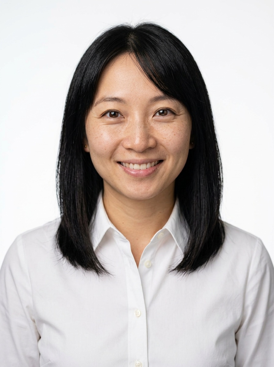 Professional AI LinkedIn headshot in White button-up shirt on White / Pure White Studio