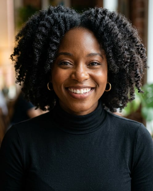 Cafe · Fitted black turtleneck headshot example