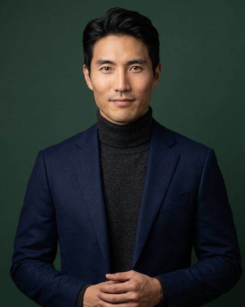 Plain Deep Forest Studio · Luxury Turtleneck with Blazer headshot example