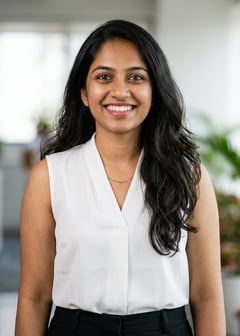 Professional AI LinkedIn headshot in Black trousers and blouse on Office / Modern Office Workspace