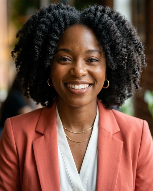 Cafe · Coral blazer over white blouse headshot example