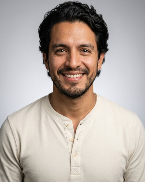 Neutral Gradient / Light Grey · Cream long-sleeve henley headshot example