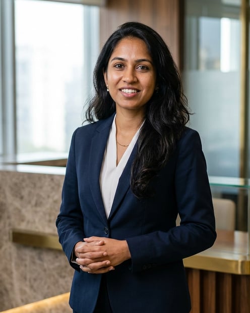 Law Firm Lobby · Navy Suit headshot example