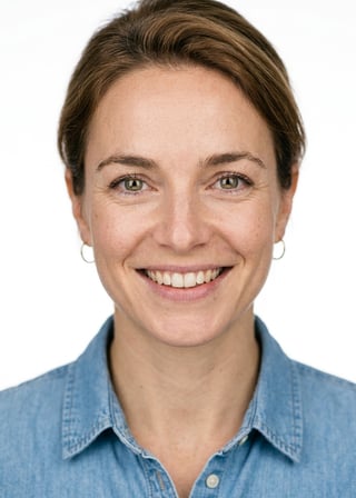 Professional AI LinkedIn headshot in Light blue denim shirt on White / Pure White Studio