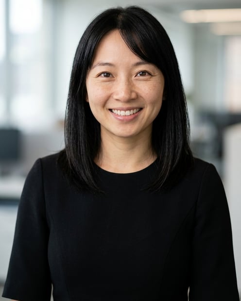 Office / Modern Office Workspace · Black midi fitted dress headshot example
