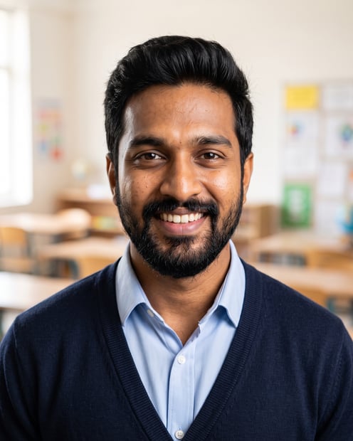 Classroom · Oxford Cardigan headshot example