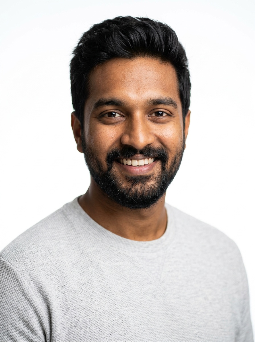 Professional AI LinkedIn headshot in Light gray textured sweatshirt (subtle) on White / Pure White Studio