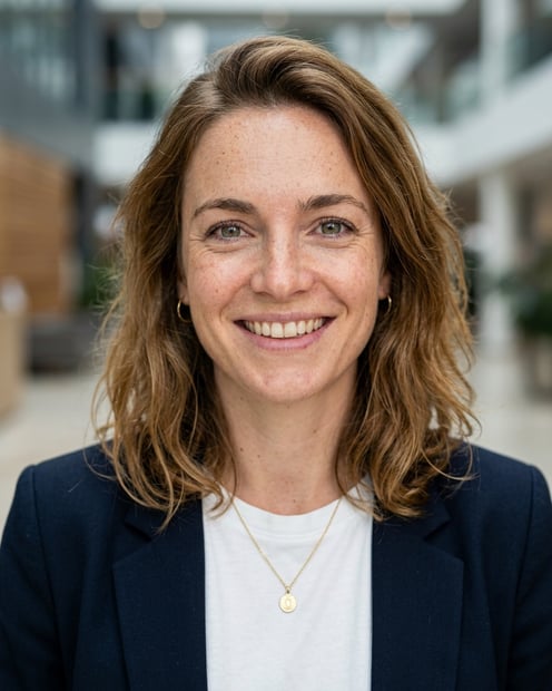 Lobby · Open navy blazer over simple white tee headshot example