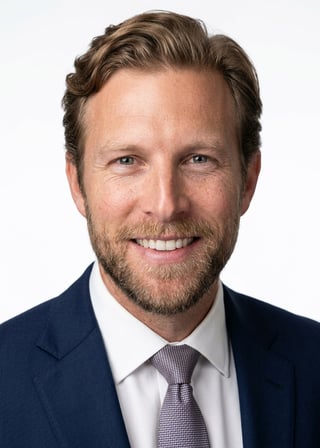 Professional AI LinkedIn headshot in Navy tailored suit on White / Pure White Studio