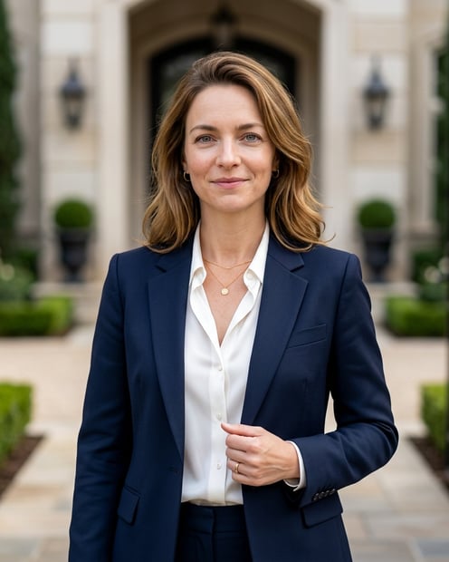 Stone Driveway · Navy Suit headshot example