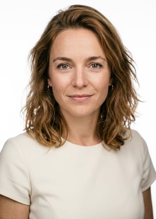 Professional AI LinkedIn headshot in Cream short-sleeve top on White / Pure White Studio