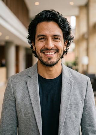 Professional AI LinkedIn headshot in Light gray blazer on Lobby (corporate lobby)