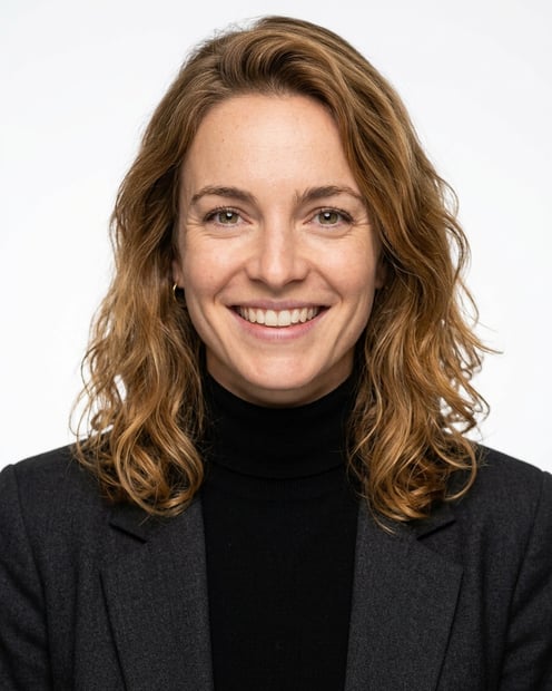 White / Pure White Studio · Fitted black turtleneck headshot example