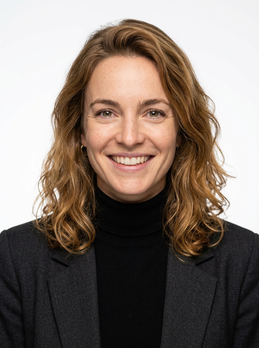 Professional AI LinkedIn headshot in Fitted black turtleneck on White / Pure White Studio
