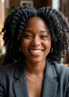 Professional AI LinkedIn headshot in Charcoal gray blazer on Cafe (warm professional)