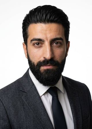 Professional AI LinkedIn headshot in Dark gray patterned blazer on White / Pure White Studio