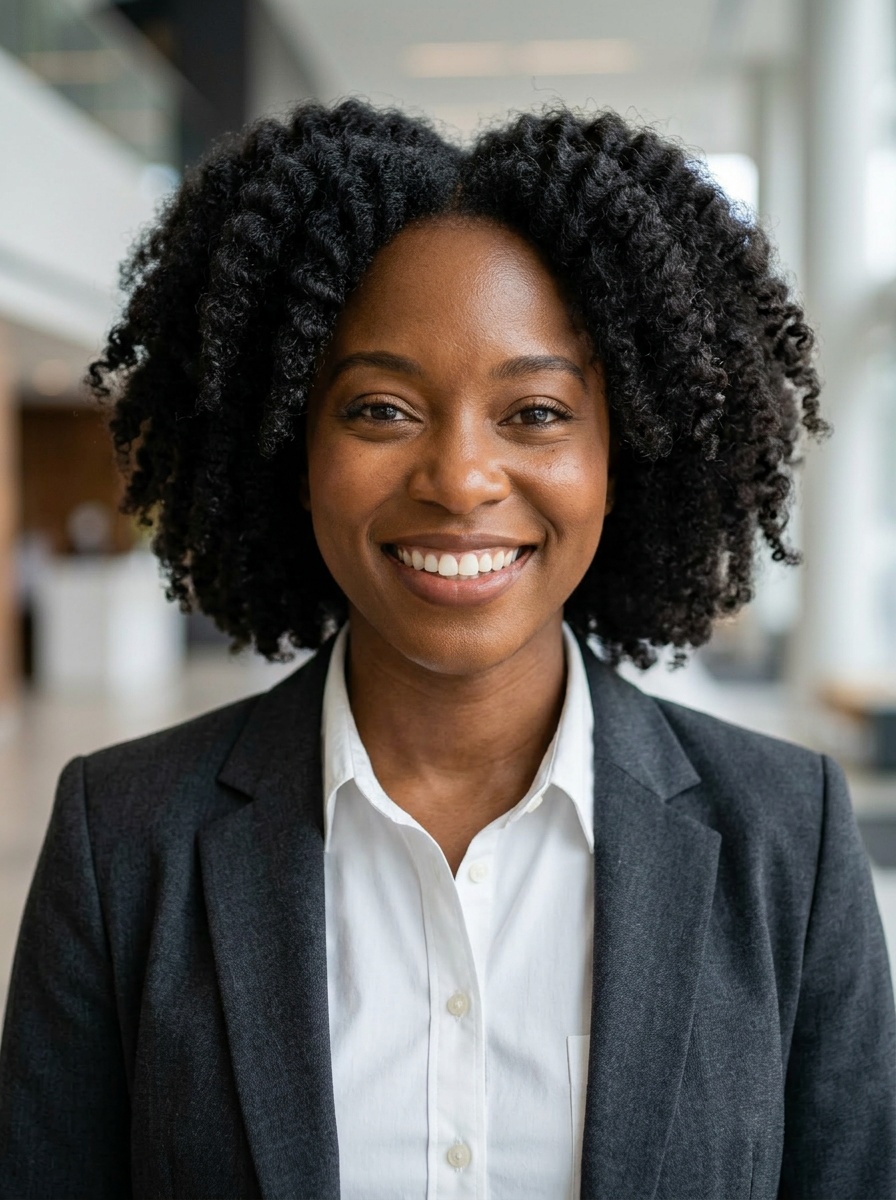 Professional AI LinkedIn headshot in White button-up shirt on Lobby (corporate lobby)
