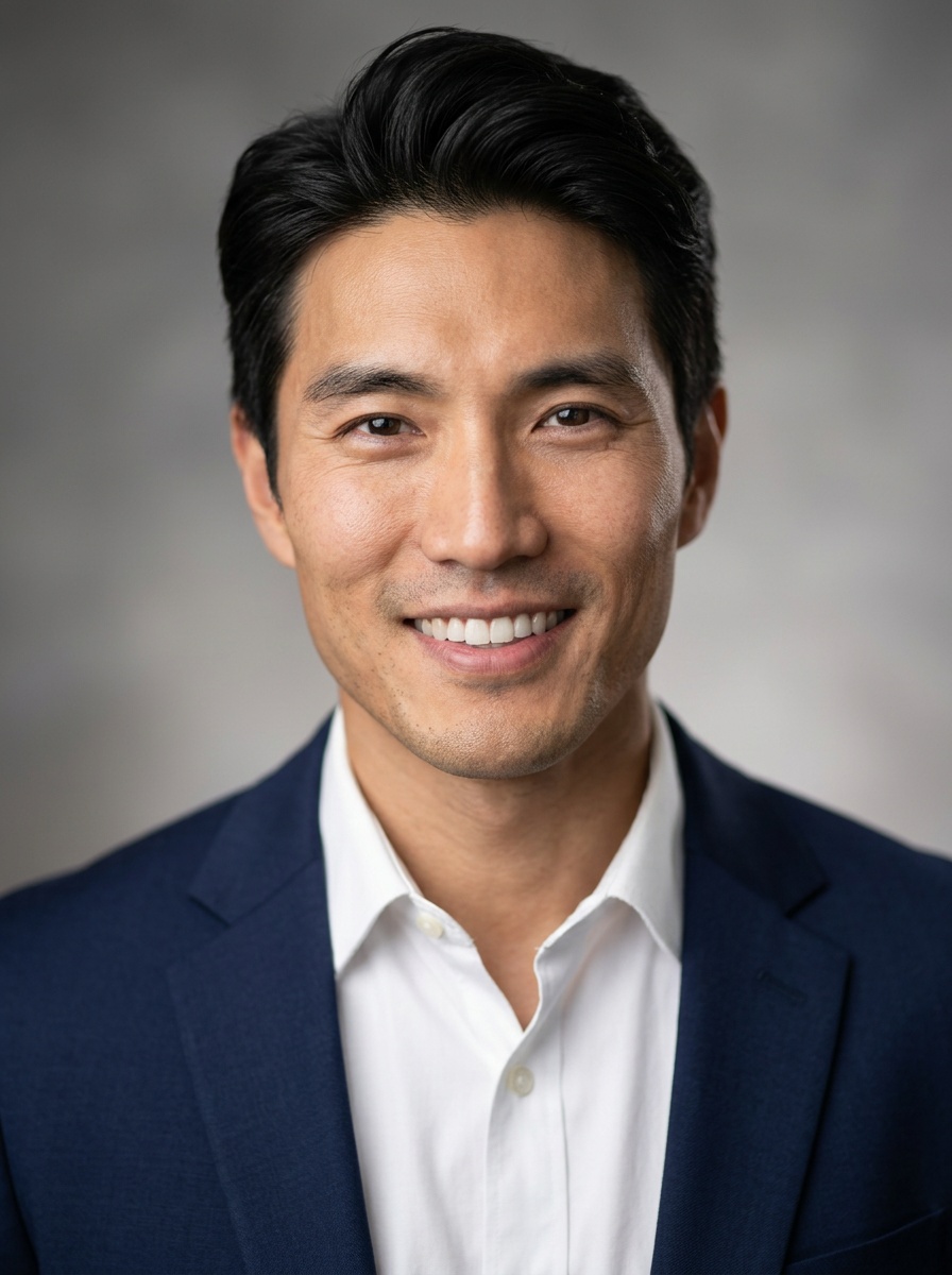 Professional AI LinkedIn headshot in White button-up shirt on Neutral Gradient / Light Grey