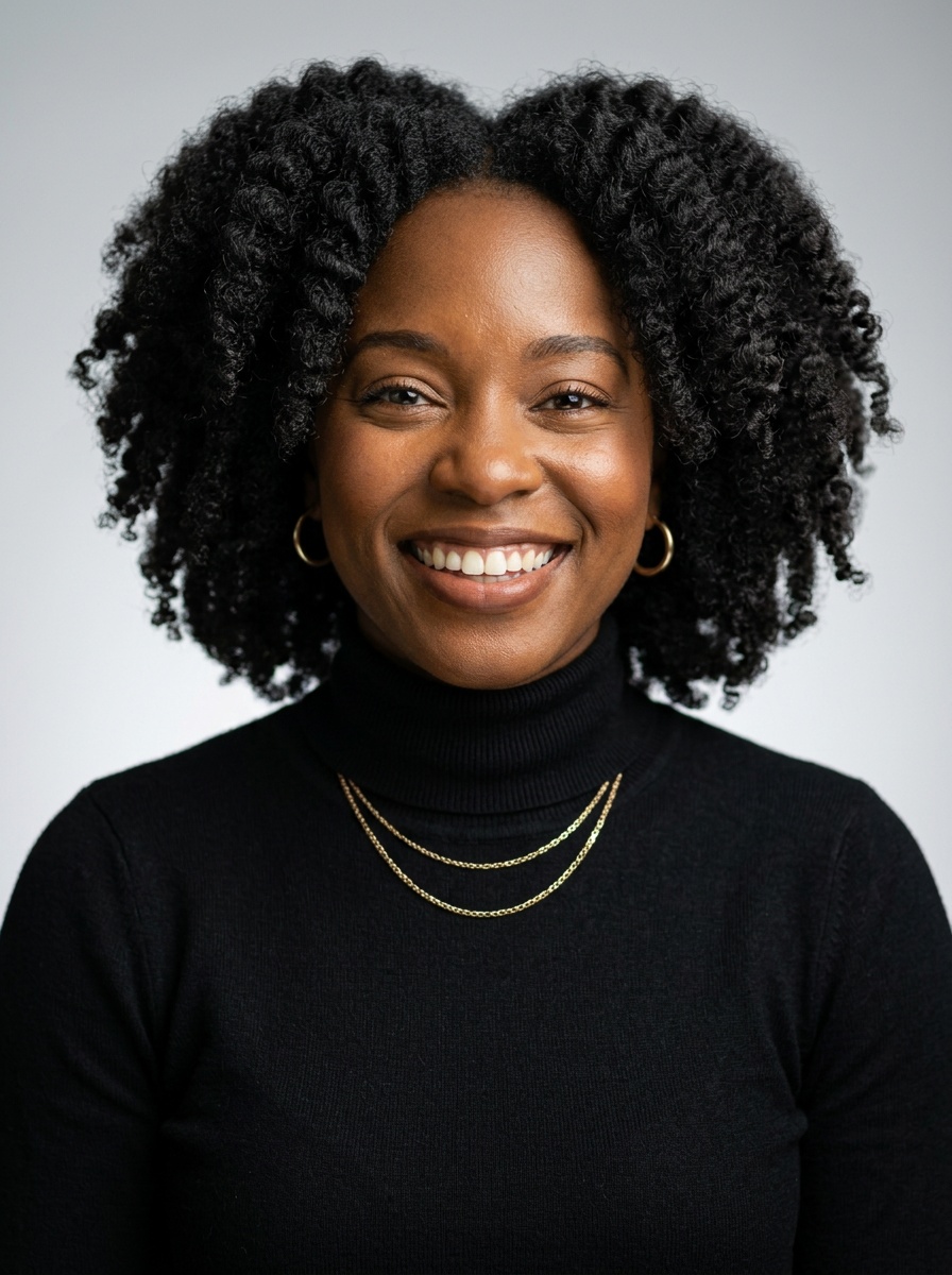 Professional AI LinkedIn headshot in Fitted black turtleneck on Neutral Gradient / Light Grey