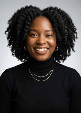 Professional AI LinkedIn headshot in Fitted black turtleneck on Neutral Gradient / Light Grey