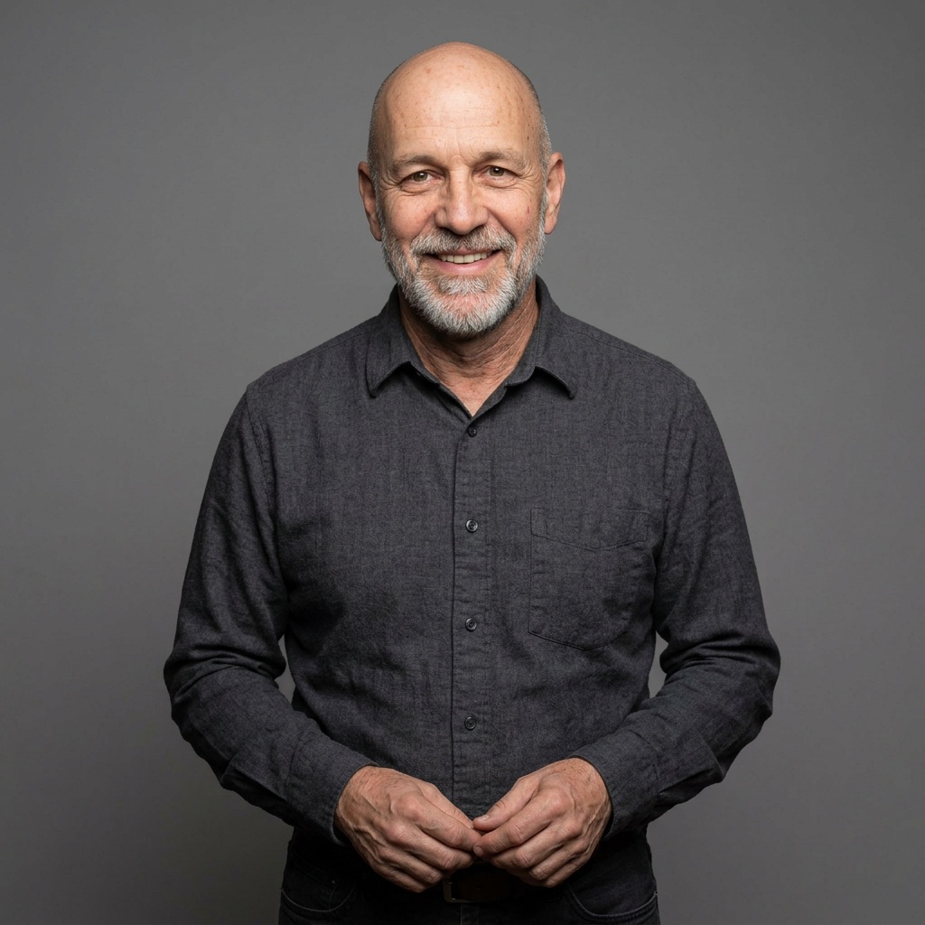 Neutral Grey · Charcoal Button-Up headshot example