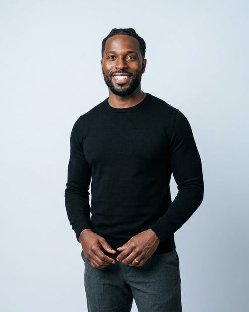 Light Cool-Grey Seamless · Black Long-Sleeve Knit Top headshot example