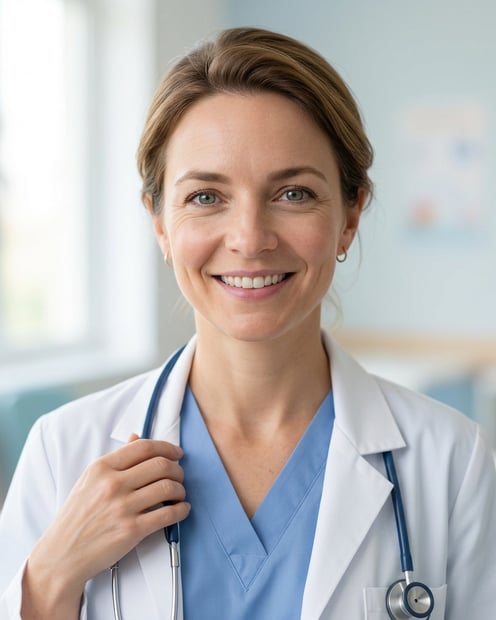 Bright Pediatric Clinic · Pediatric Soft Scrubs or White Coat headshot example