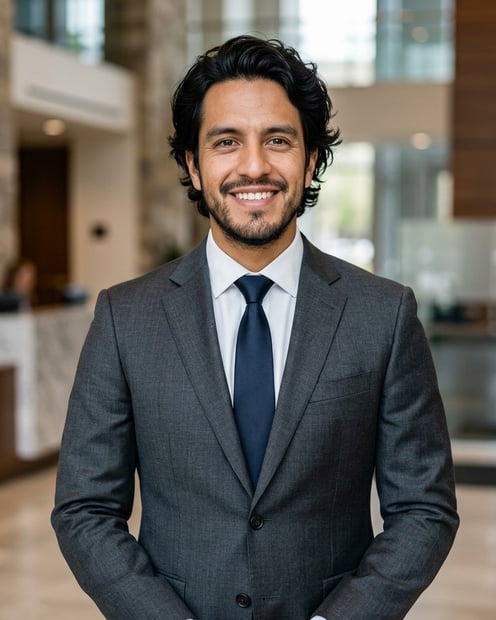 Modern Law Firm Lobby · Soft Gray Suit headshot example