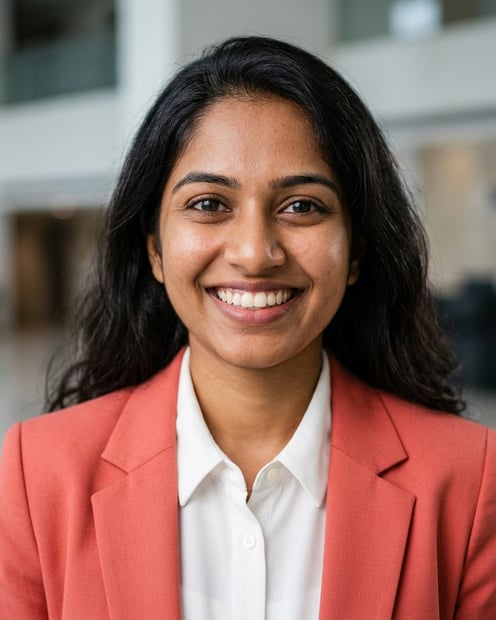 Lobby · Coral blazer over white blouse headshot example