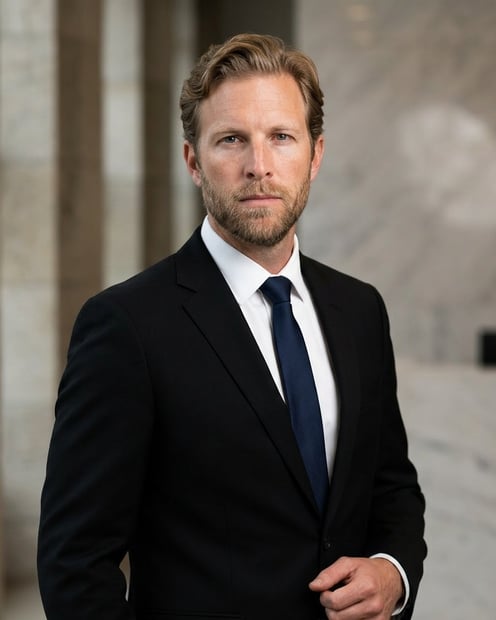Courthouse Marble · Black Suit with White Shirt headshot example