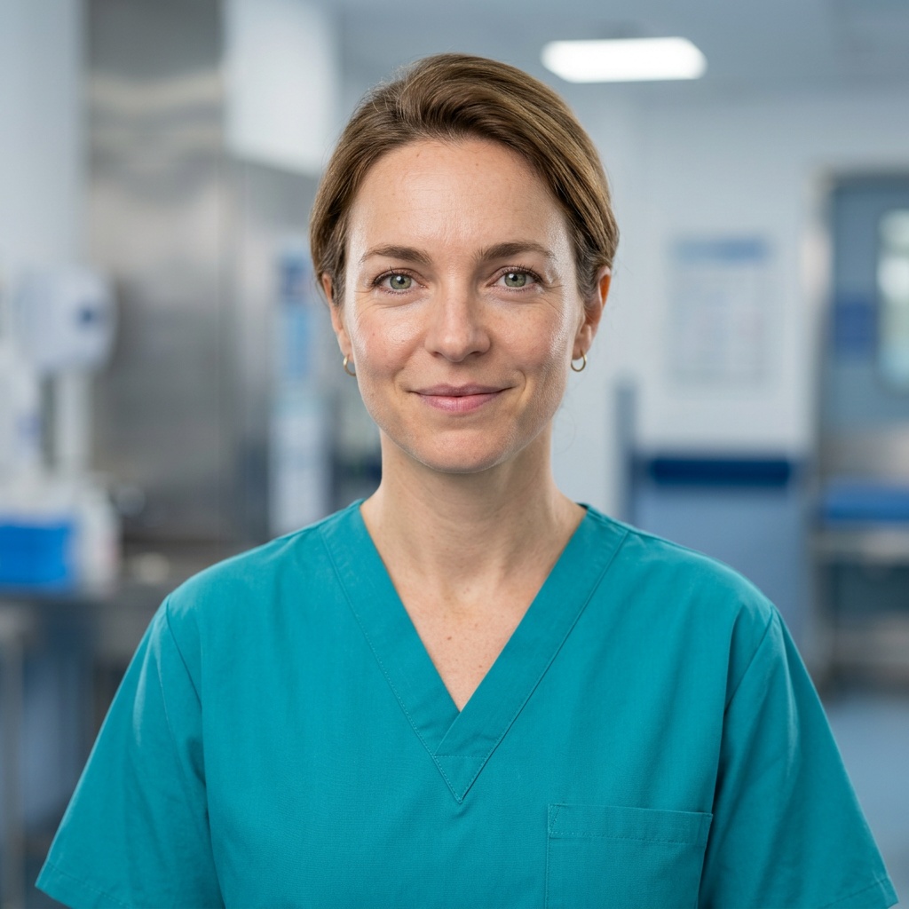 Exam Room · Coat & Scrubs headshot example