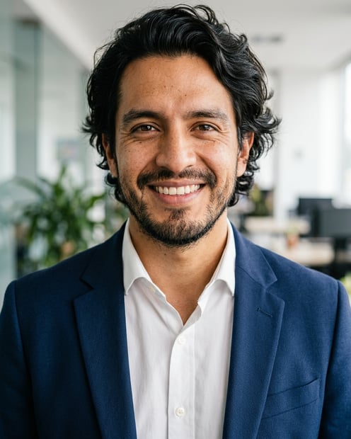 Office / Modern Office Workspace · White button-up shirt headshot example