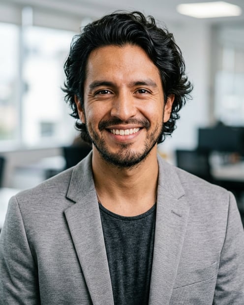Office / Modern Office Workspace · Light gray blazer headshot example