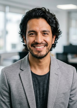 Professional AI LinkedIn headshot in Light gray blazer on Office / Modern Office Workspace