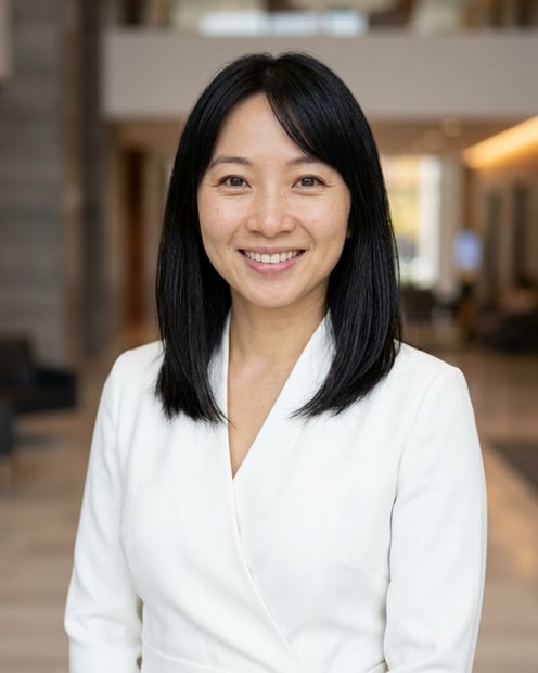Lobby · White wrap dress headshot example