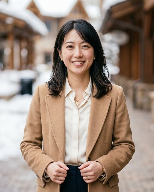 Vail-Style Alpine Village Stone · Tailored Wool Overcoat Business headshot example