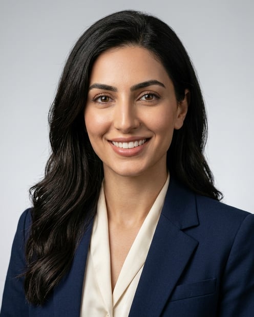 Neutral Gradient / Light Grey · Silk blouse trousers headshot example