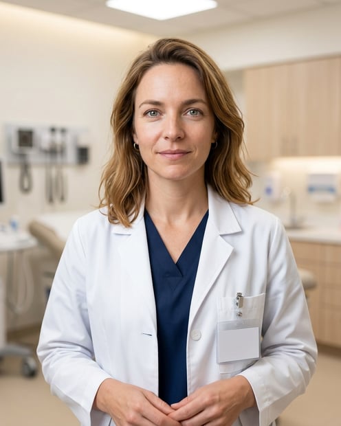Modern Exam Room · White Coat over Scrubs headshot example