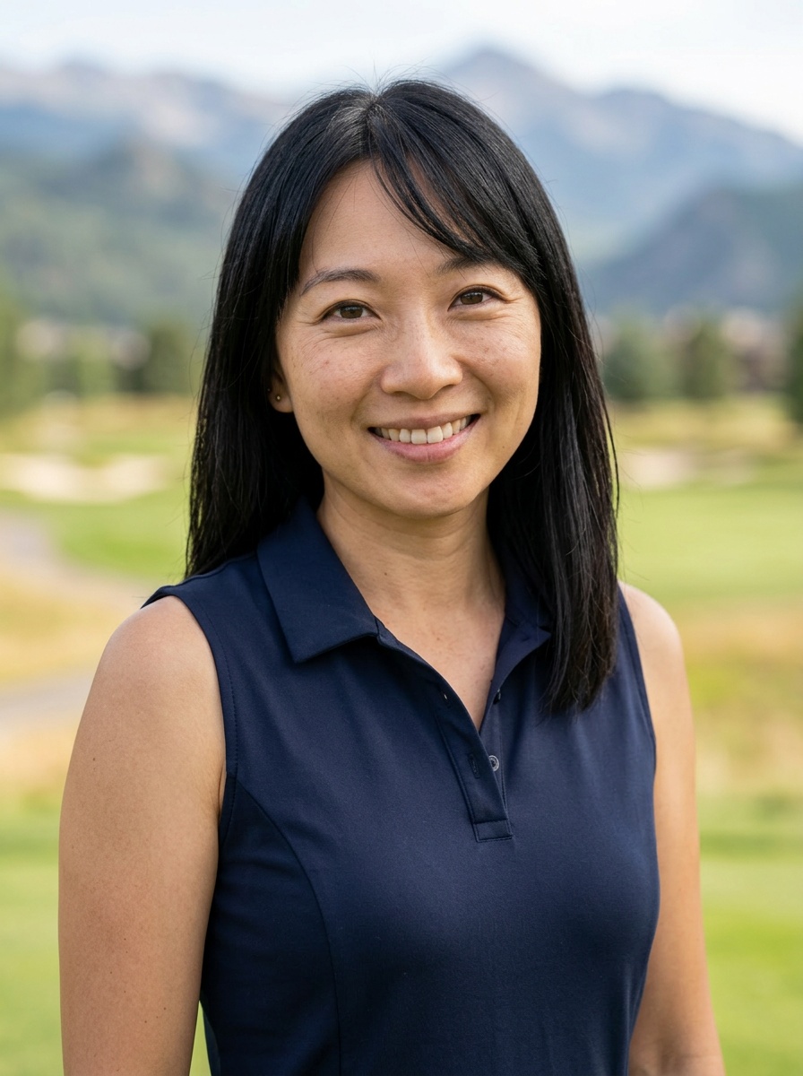 Professional AI LinkedIn headshot in Golf Attire on High End Mountain Golf Course
