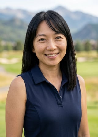 Professional AI LinkedIn headshot in Golf Attire on High End Mountain Golf Course