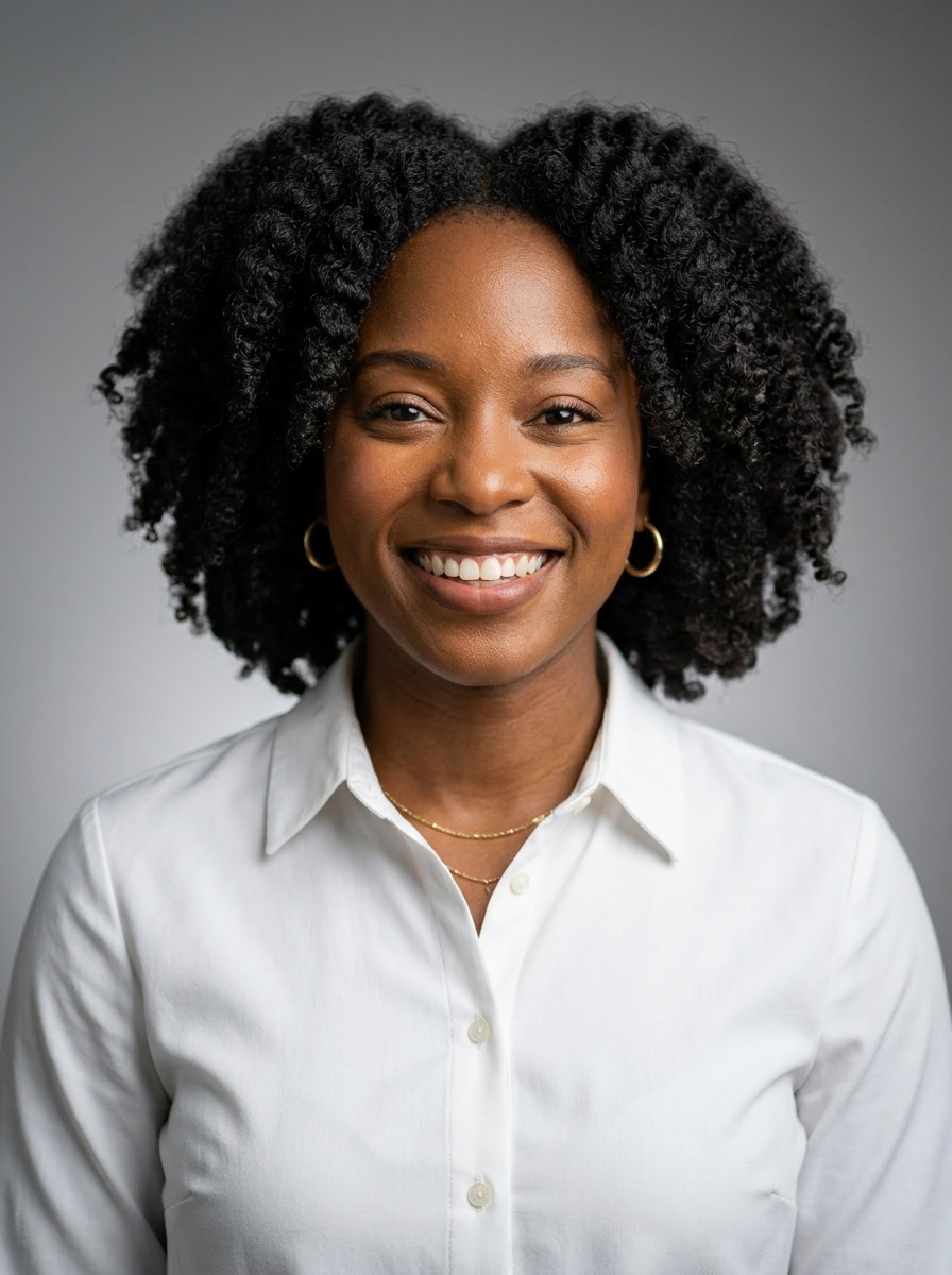 Professional AI LinkedIn headshot in White button-up shirt on Neutral Gradient / Light Grey