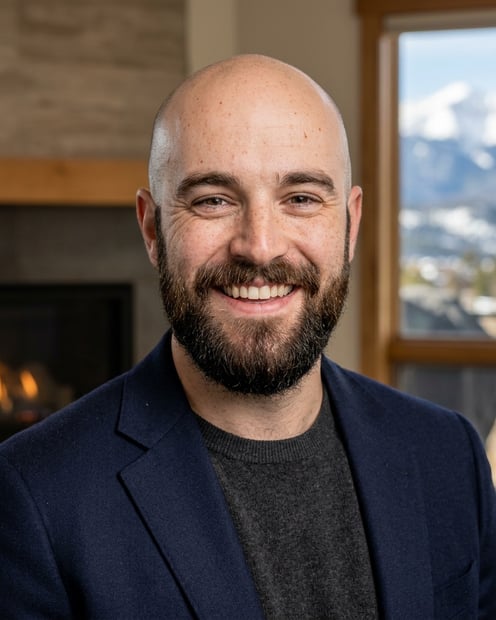 Snow Blue-Grey Studio · Consistent Mountain Brokerage Team Uniform headshot example