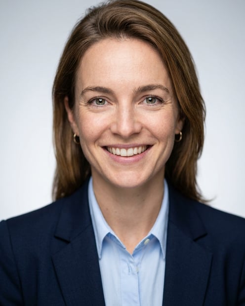 Neutral Gradient / Light Grey · Navy blazer with light blue shirt headshot example