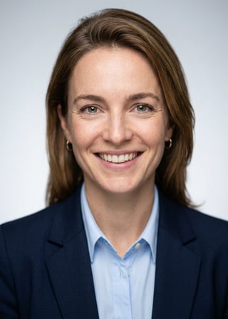 Professional AI LinkedIn headshot in Navy blazer with light blue shirt on Neutral Gradient / Light Grey